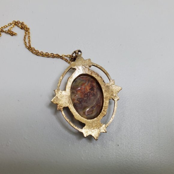 Red Orange Madagascar Agate Necklace‎ Gold Tone Gem - Picture 6 of 7